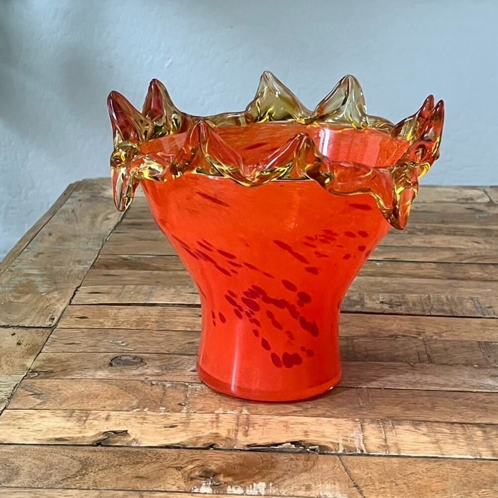 Vase 8" Hand-Blown Orange Red Speckles Contemporary